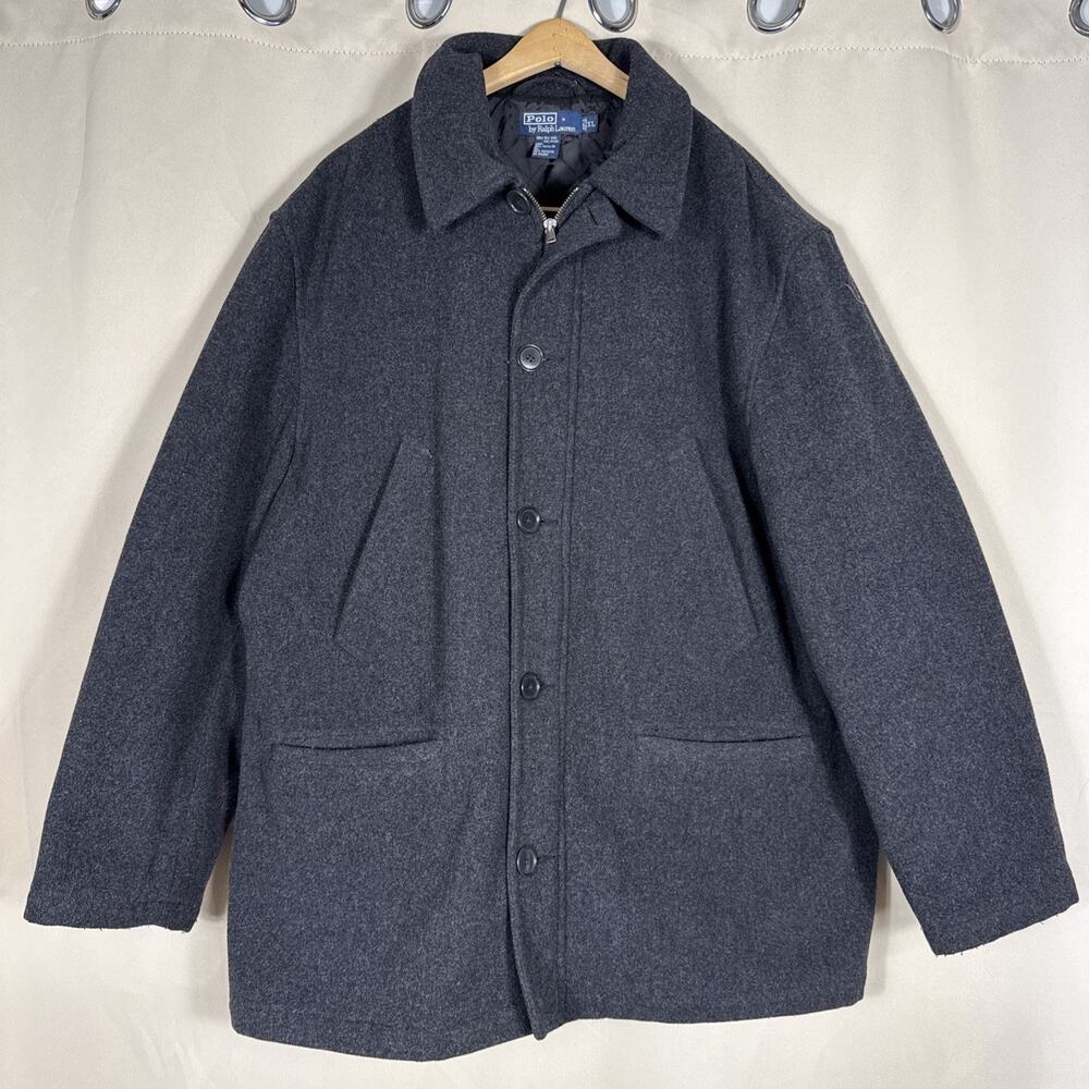 Vintage Polo Ralph Lauren Mens XL Wool Blend Coat Gray Quilted Lined Heritage